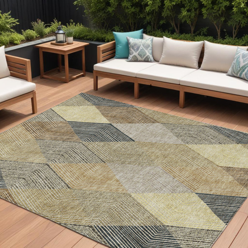 Tapis intérieur lavable 10 pi x 14 pi brun doré et taupe Argyle