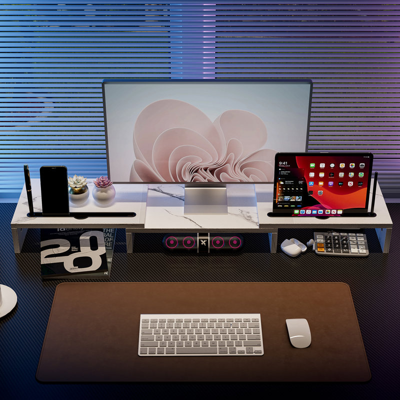 Support de moniteur 3 en 1, marbre blanc