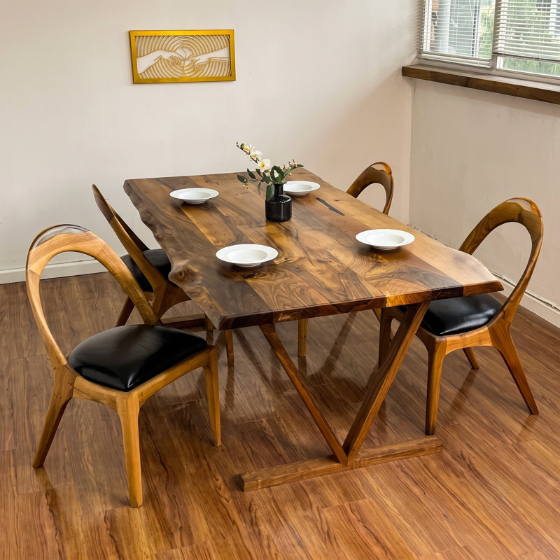 Table de salle à manger en bois massif Live Edge, noyer fabriqué à la main, 60 po, Noyer, H 29,5 po x L 60 po x l 30 po