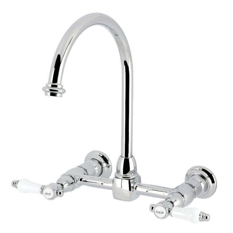 Kingston Brass Bel-Air Two-Handle 2-Hole Deck Mount Bridge Kitchen Faucet, Polished Chrome, Lever