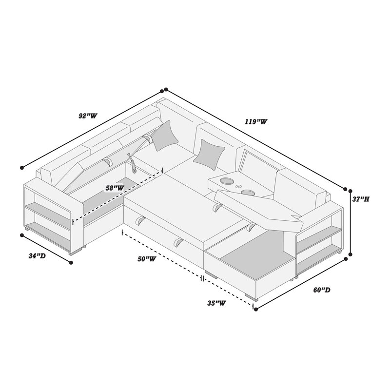 4-Piece Convertible Sectional, Gray Boucle