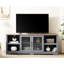 Meuble télé avec finition bleue et chêne, jusqu'à 80 po, l 70 po x P 15,87 po, H 26,25 po, avec console polyvalente, chêne, compartiments à tablettes ouvertes