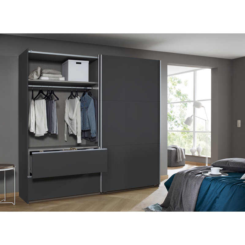 Sevilla Sliding Door Wardrobe, 210cm H x 218cm W x 59cm D, Grey Metallic/Grey