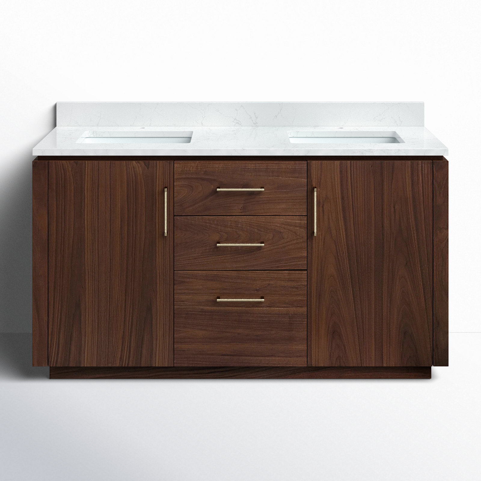 Cloverfield 60'' Double Bathroom Vanity, Natural Walnut, Gold