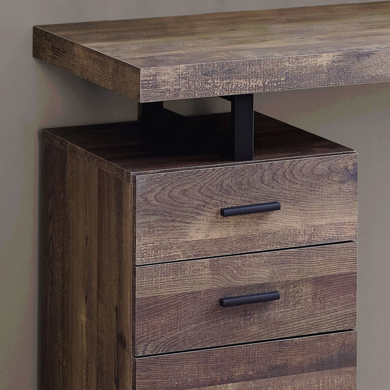 Bureau d'ordinateur, bureau personnel, ordinateur portable, installation à gauche, à droite, tiroirs de rangement, L 48 po, bureau, stratifié brun, métal noir, contemporain, moderne