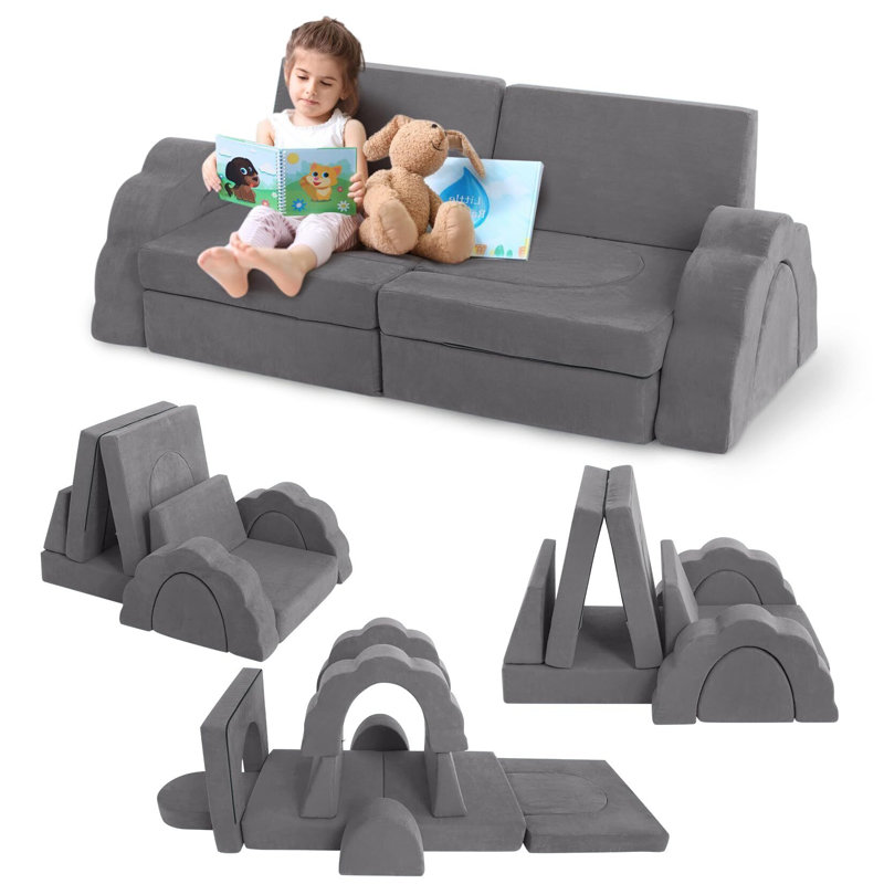 11 pièces canapé modulaire pour tout-petits, canapé pour tout-petits pour jouer, Similicuir gris
