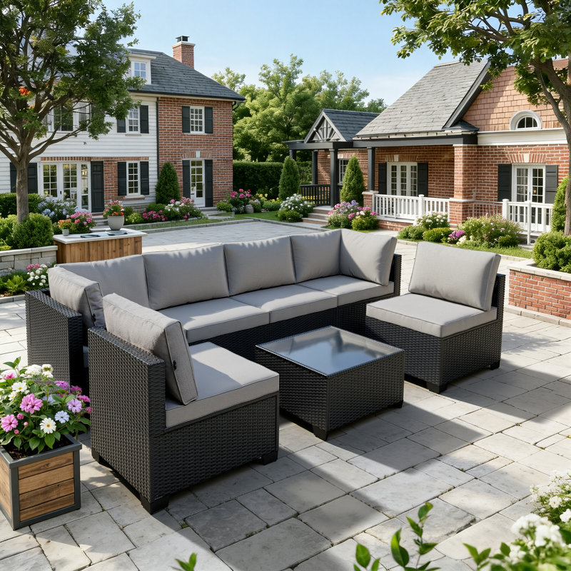 Patio Furniture Set - All-Weather,Water-Resistant - 7 Piece Patio Wicker Rattan Sectional Sofa, Modular Outdoor Conversation Set for Backyard, Garden, Poolside, Balcony