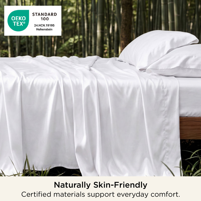 Essential Collection Cooling Rayon Derived from Bamboo Sheet Set, Split King Sheet Set with 2 Pillowcases, White