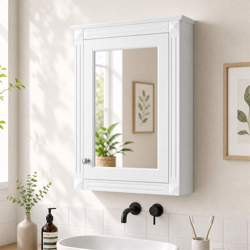 Armoire à pharmacie murale de 51 cm (20 po) avec miroir et tablettes ajustables, blanche, Blanc