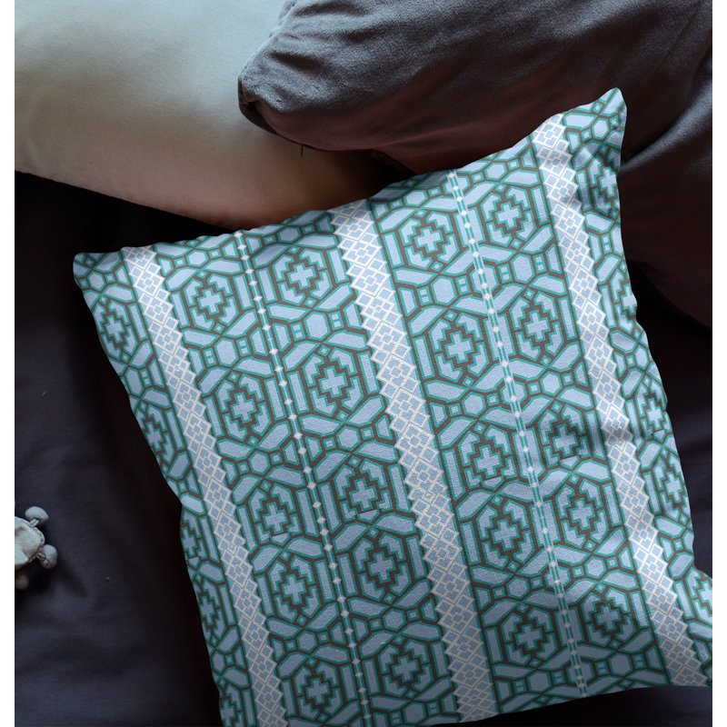  Housse de coussin carré et insert, H 16 po x l 16 po, Fermeture éclair, Bleu/brun