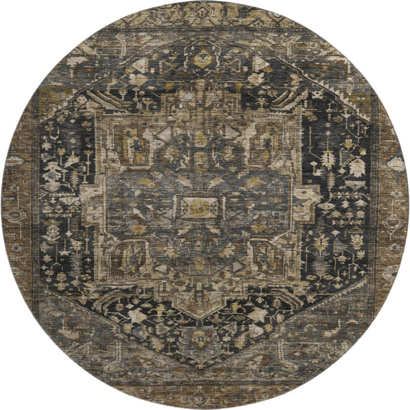 Premium Machine Washable Larock AMF1240 Medallion Rug, Round 8'