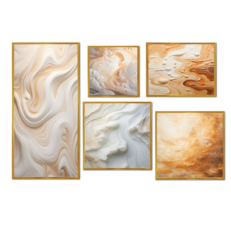 «Abstract Milky White Flow», ensemble d'art mural abstrait sur toile, Cadre flottant doré