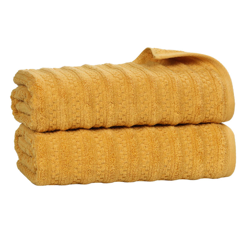 Blue Nile Mills  Zero-Twist Cotton Bath Sheet Set - Waffle Stripe Texture - Quick-Dry, Gold