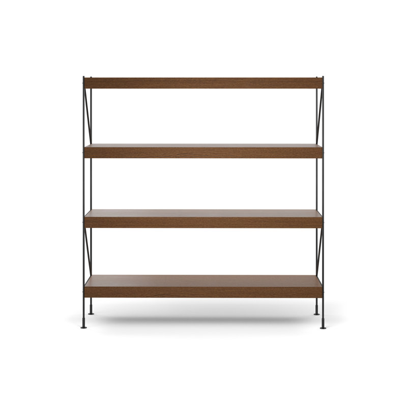 Zet Bookcase, (4 Shelves) 62.2" H x 60.2" W x 15.7" D, Dark Stained Oak