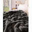 Jeté de couleur unie en fausse fourrure de lapin de couleur unie pour canapé et lit, gris foncé, 50 po x 60 po.-124874205-124874206