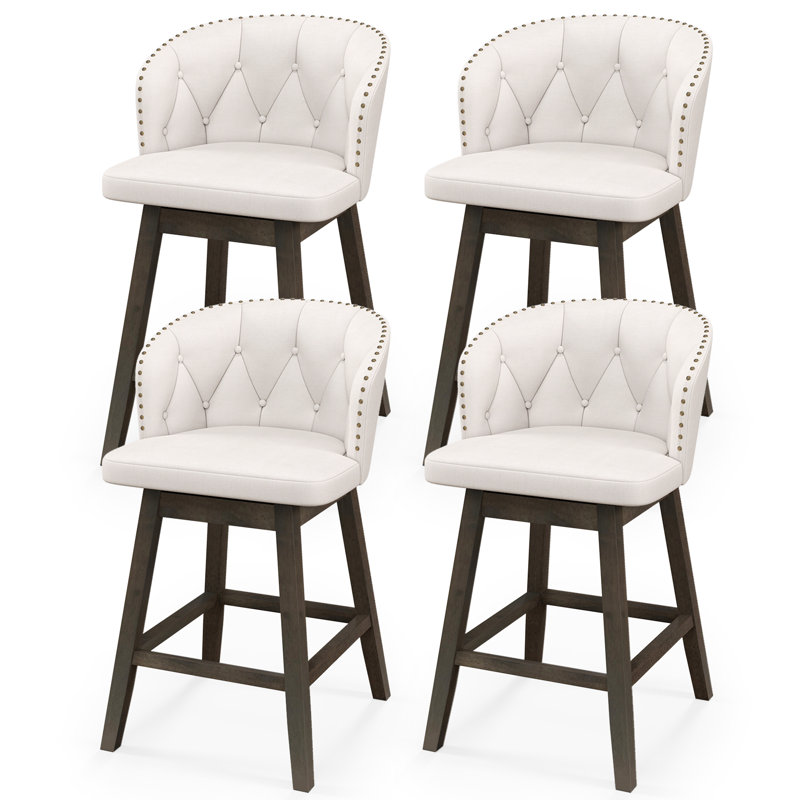 Tabourets de bar à hauteur de comptoir rembourrés en tissu avec siège pivotant à 360 °, Beige, 4