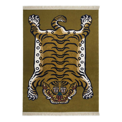 Saber Machine Woven Wool Area Rug in Khaki