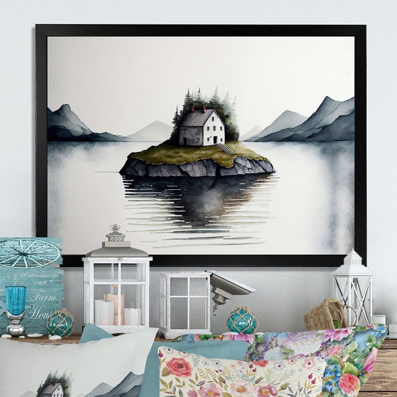«Little Countryhouse on an Island I», reproduction sur toile, H 12 po x l 20 po x P 1 po, Impression noire sur toile encadrée