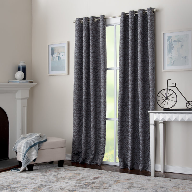 Burslem 100 Polyester Room Darkening Triple Weave Geometric Print Curtain Panel with Grommet Top , 50" W x 84" L, Charcoal