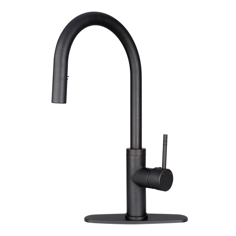 Pull Down Kitchen Faucet with Single Handle and Deck Plate, Oil Rubbed Bronze