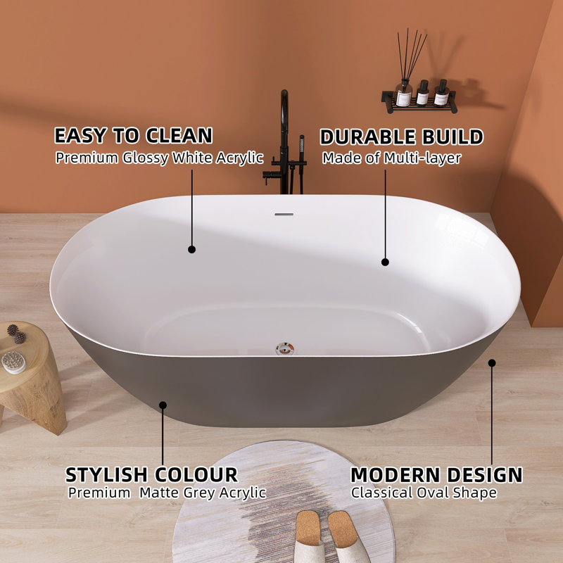 59'' x 29.5'' Freestanding Soaking Acrylic Bathtub Stand Alone Tub, Matte Brown