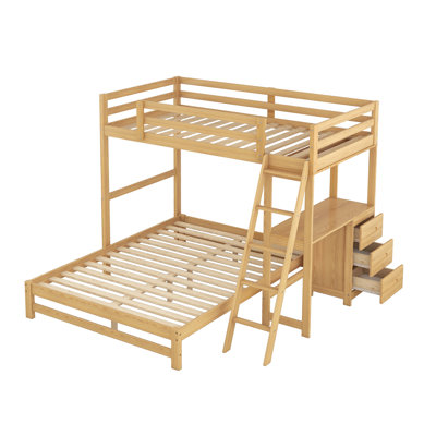 Jovienne Bunk Bed with Built-in Desk and Three Drawers, Beds, Bed Frame