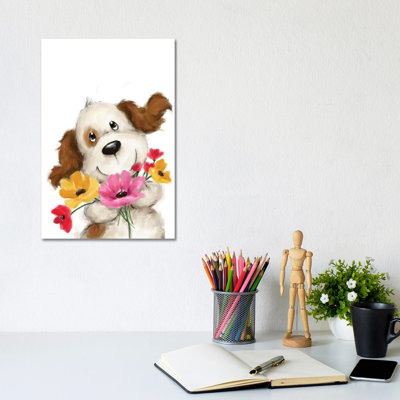 Dog With Flowers II by MAKIKO - Wrapped Canvas Print
