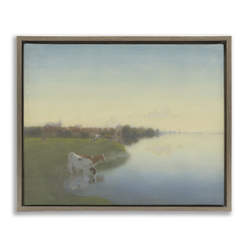 «Cows in Serene Shore» par Jan Voerman, Cadre flottant orme Montalcino, H 17 po x l 21 po