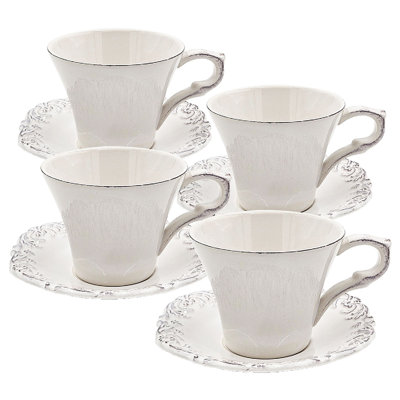Tasses et soucoupes - Service pour 4 - Blanc