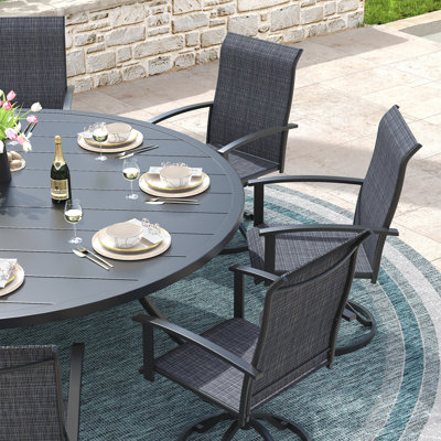 8-Person Round Patio Dining Set with 60" Round Dining Table and 8 Swivel PVC-coated polyester Chairs