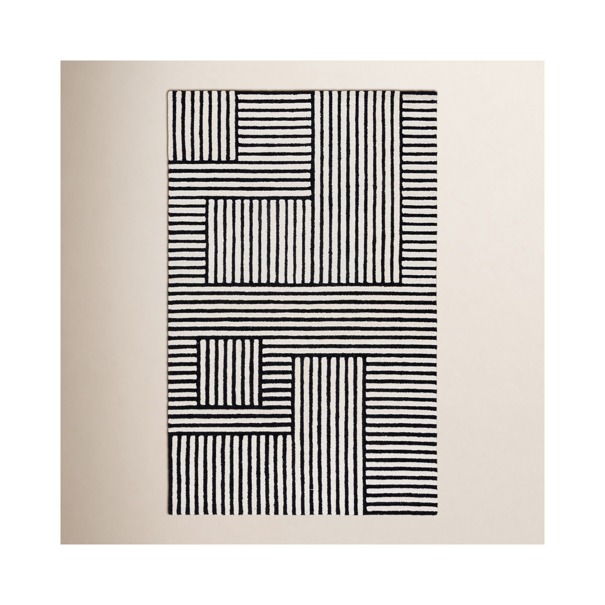 Elsbeth Geometric Hand Tufted Wool/Cotton Area Rug in Ivory/Black, Square 6'