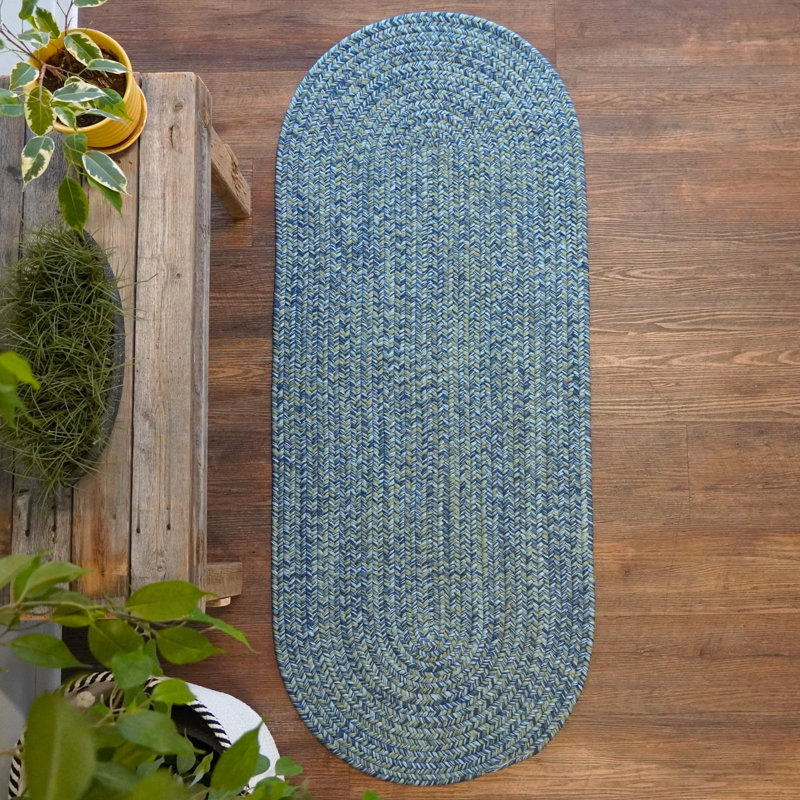 Tapis intérieur / extérieur en tweed bleu Chadarius Coastal, Tapis de couloir 2 pi x 9 pi