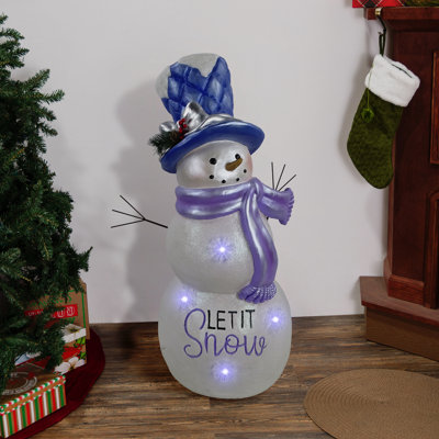 Statue bonhomme de neige lavande d'hiver «Let It Snow» avec DEL décolorée