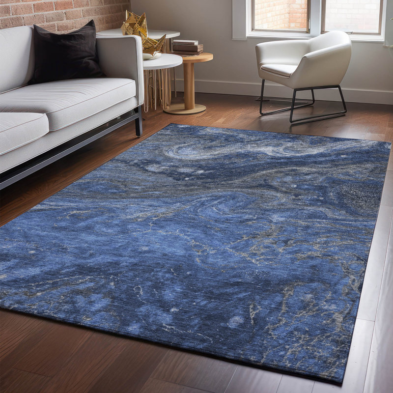 Tapis bleu Cerrito AMF599 lavable à la machine de qualité supérieure, Rectangulaire 8 pi x 10 pi