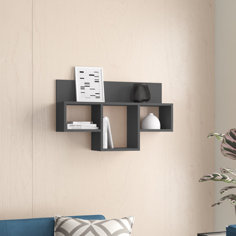 4 Piece T-Shaped Floating Shelf, Anthracite