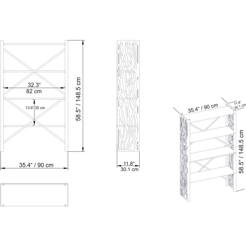 147.32cm H x 88.9cm W Metal Etagere Bookcase, Gold/White