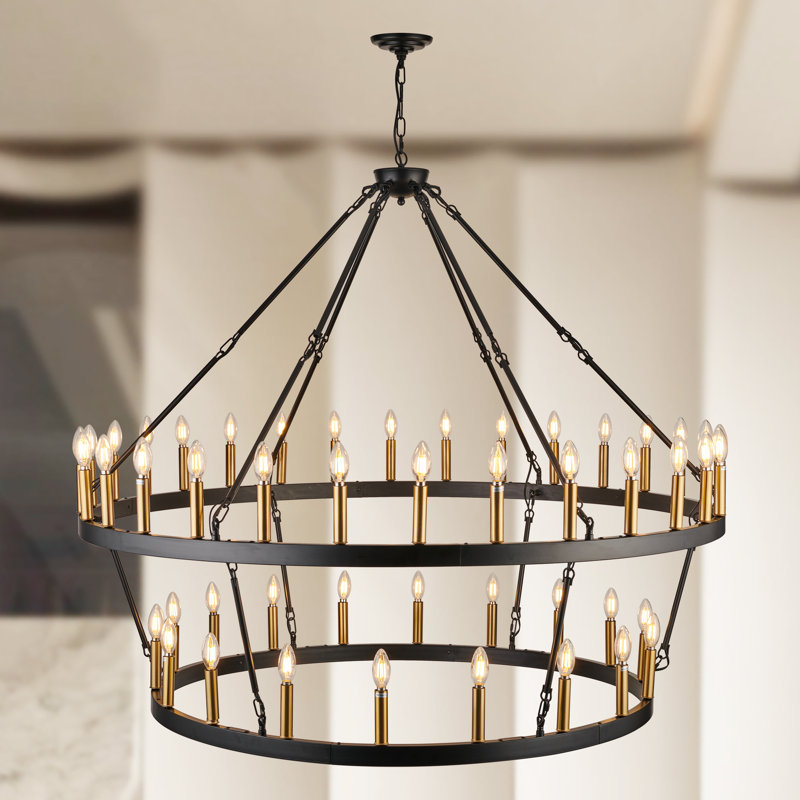 Lustre 48 lumières à roulettes, Noir mat; laiton brossé