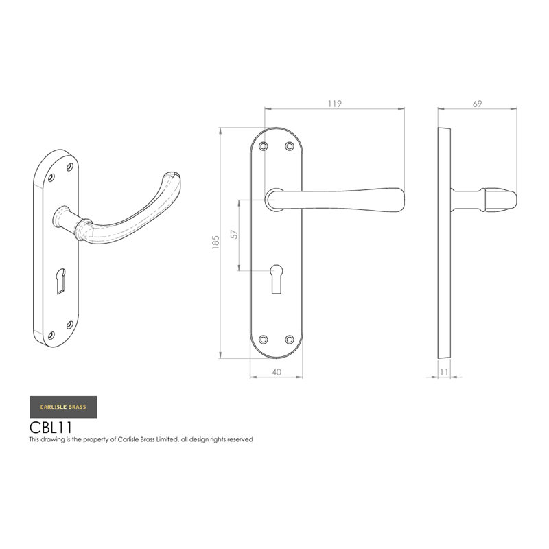 Ibra Lock Door Handle, Polished Brass