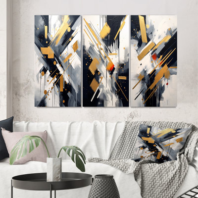 «Black And Gold Profondeur Corner», 3 pièces sur toile