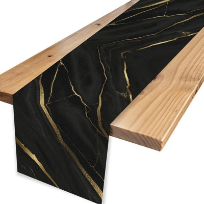 Table Runner - Black/Gold - Marble, Rustic Abstract Stripe, Luxury Texture, Modern, Coffee Table/Kitchen/Dining/Holiday/Home/Outdoor/Party Table Decorations
