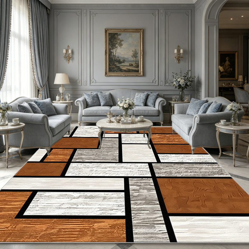 Terracotta Mondrian Geometric carpet-easy to clean, machine-washable, soft and comfortable; suitable for door mats, kitchens, living rooms, bedrooms, corridors, and laundry areas. Easy to clean, durable carpet for home decoration.