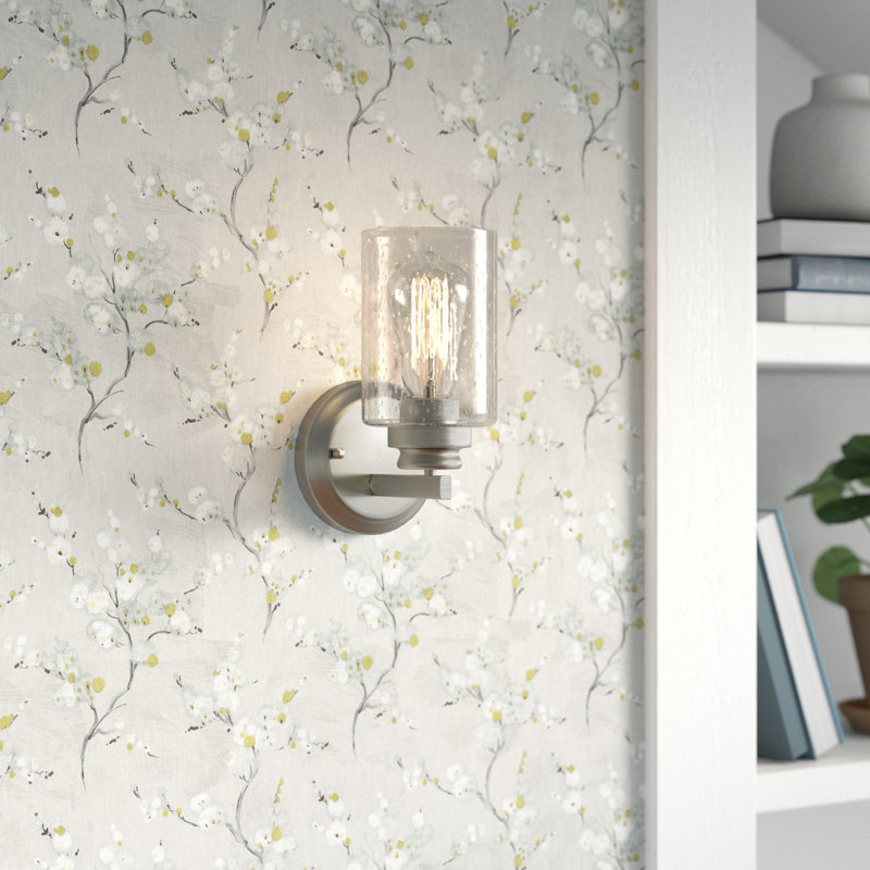 Deitre Armed Sconce, Brushed Polished Nickel, Clear Seeded