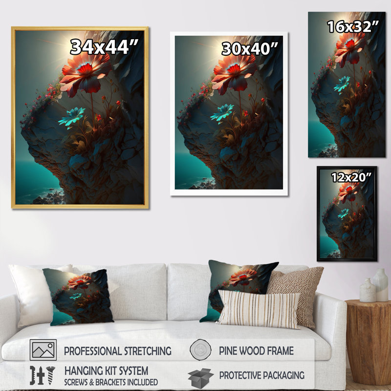 «Sunshine Through Blooming Dahlia Flower I», reproduction sur toile, Cadre simple noir, H 32 po x l 16 po x P 1 po