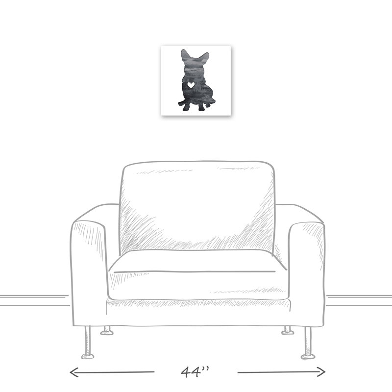 « ink silhouette corgi », reproduction d’impression sur toile tendue en gris, H 12 po x l 12 po