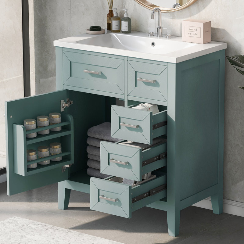 Armoire de salle de bain avec lavabo, Vert, Nickel