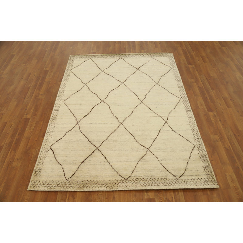 Tapis à motif géométrique de style Gabbeh 6 x 8 dans des tons doux