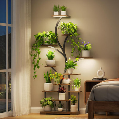 63 Inch 11 Tier Metal Plant Stand with LED Grow Light, Tall Indoor Plant Stand