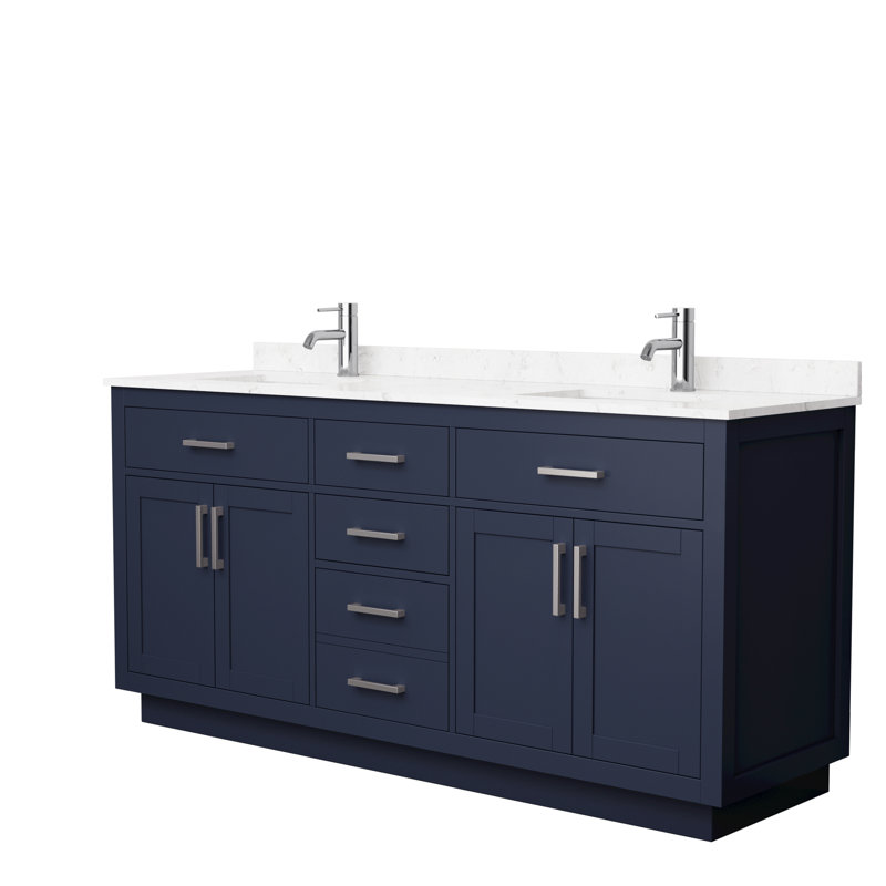Beckett TK 72'' W Double Vanity, Brushed Nickel, Dark Blue, Carrara Cultured Marble
