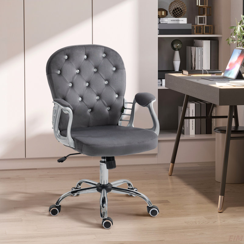 Chaise Kimar avec accoudoirs rembourrés, Velours, Gris