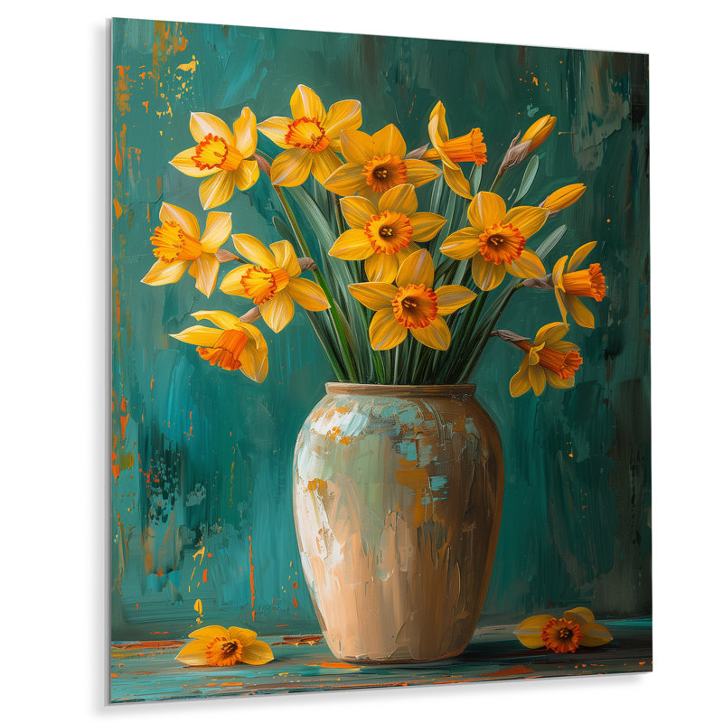 Bloom, orange, nature morte, jonquilles III - jonquilles, art mural, Sans cadre, métal, H 16 po x l 32 po